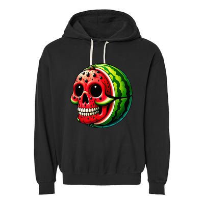 Funny Watermelon Skull Summer Tropical Fruit Lovers Garment-Dyed Fleece Hoodie