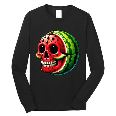 Funny Watermelon Skull Summer Tropical Fruit Lovers Long Sleeve Shirt