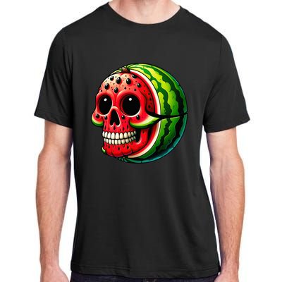 Funny Watermelon Skull Summer Tropical Fruit Lovers Adult ChromaSoft Performance T-Shirt