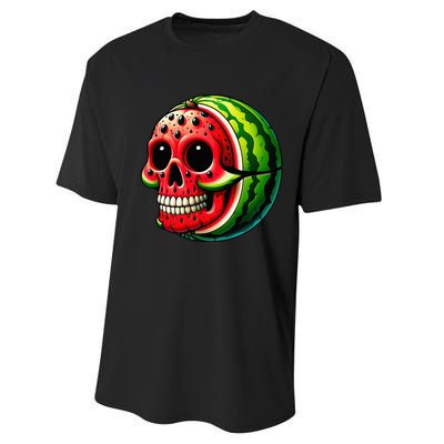 Funny Watermelon Skull Summer Tropical Fruit Lovers Performance Sprint T-Shirt