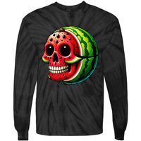 Funny Watermelon Skull Summer Tropical Fruit Lovers Tie-Dye Long Sleeve Shirt