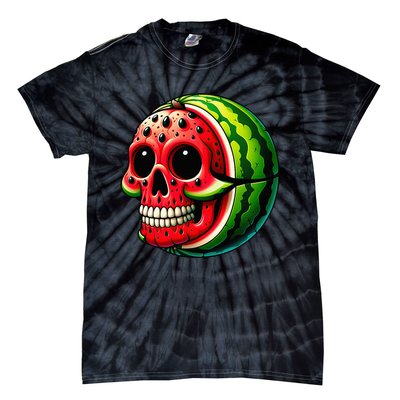 Funny Watermelon Skull Summer Tropical Fruit Lovers Tie-Dye T-Shirt