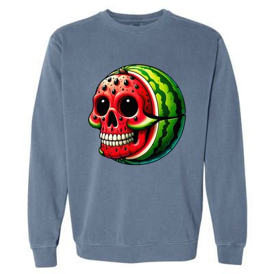 Funny Watermelon Skull Summer Tropical Fruit Lovers Garment-Dyed Sweatshirt