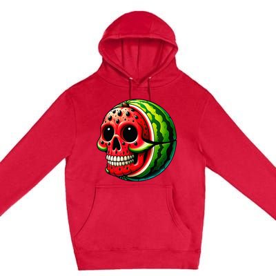 Funny Watermelon Skull Summer Tropical Fruit Lovers Premium Pullover Hoodie