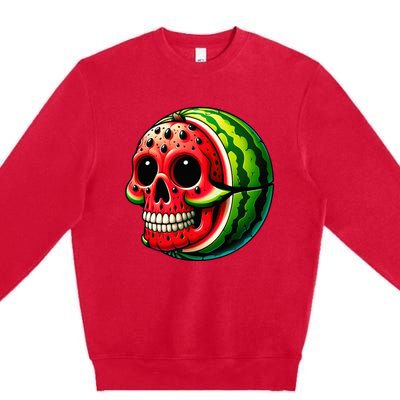 Funny Watermelon Skull Summer Tropical Fruit Lovers Premium Crewneck Sweatshirt