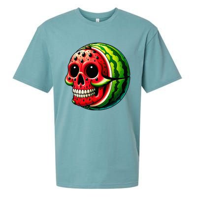 Funny Watermelon Skull Summer Tropical Fruit Lovers Sueded Cloud Jersey T-Shirt