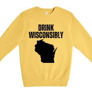 Funny Wisconsin State Map Drinking Trip Drink Wisconsibly Premium Crewneck Sweatshirt