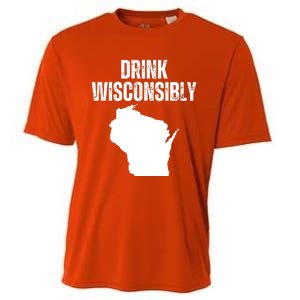 Funny Wisconsin State Map Drinking Trip Drink Wisconsibly Cooling Performance Crew T-Shirt