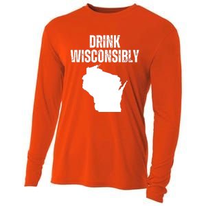 Funny Wisconsin State Map Drinking Trip Drink Wisconsibly Cooling Performance Long Sleeve Crew