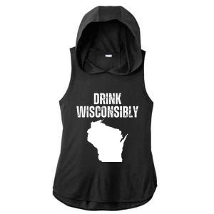 Funny Wisconsin State Map Drinking Trip Drink Wisconsibly Ladies PosiCharge Tri-Blend Wicking Draft Hoodie Tank