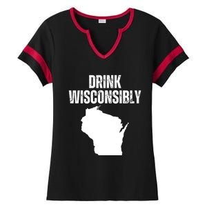 Funny Wisconsin State Map Drinking Trip Drink Wisconsibly Ladies Halftime Notch Neck Tee