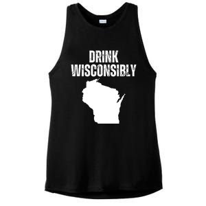 Funny Wisconsin State Map Drinking Trip Drink Wisconsibly Ladies PosiCharge Tri-Blend Wicking Tank