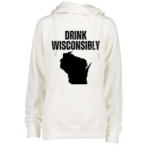 Funny Wisconsin State Map Drinking Trip Drink Wisconsibly Womens Funnel Neck Pullover Hood