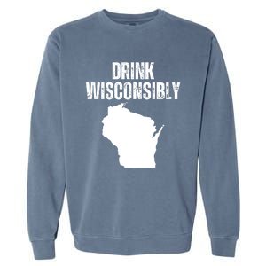 Funny Wisconsin State Map Drinking Trip Drink Wisconsibly Garment-Dyed Sweatshirt