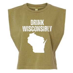 Funny Wisconsin State Map Drinking Trip Drink Wisconsibly Garment-Dyed Women's Muscle Tee