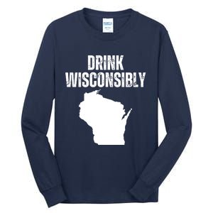 Funny Wisconsin State Map Drinking Trip Drink Wisconsibly Tall Long Sleeve T-Shirt