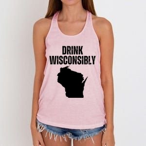 Funny Wisconsin State Map Drinking Trip Drink Wisconsibly Women's Knotted Racerback Tank