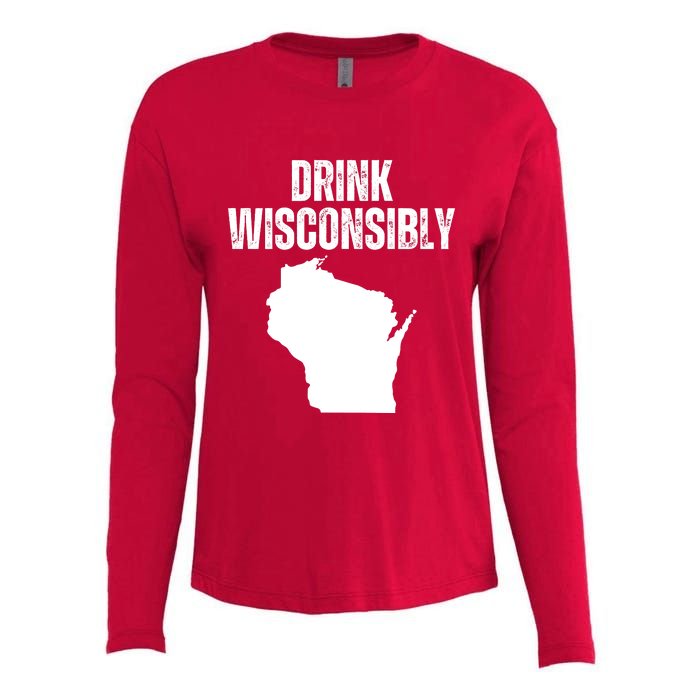 Funny Wisconsin State Map Drinking Trip Drink Wisconsibly Womens Cotton Relaxed Long Sleeve T-Shirt