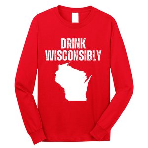 Funny Wisconsin State Map Drinking Trip Drink Wisconsibly Long Sleeve Shirt