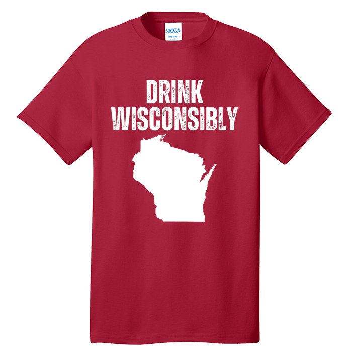 Funny Wisconsin State Map Drinking Trip Drink Wisconsibly Tall T-Shirt