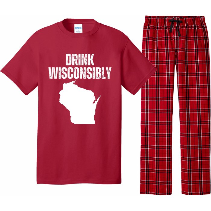 Funny Wisconsin State Map Drinking Trip Drink Wisconsibly Pajama Set