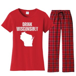 Funny Wisconsin State Map Drinking Trip Drink Wisconsibly Women's Flannel Pajama Set