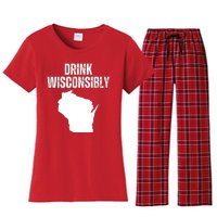 Funny Wisconsin State Map Drinking Trip Drink Wisconsibly Women's Flannel Pajama Set