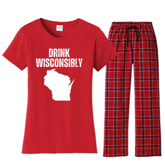 Funny Wisconsin State Map Drinking Trip Drink Wisconsibly Women's Flannel Pajama Set