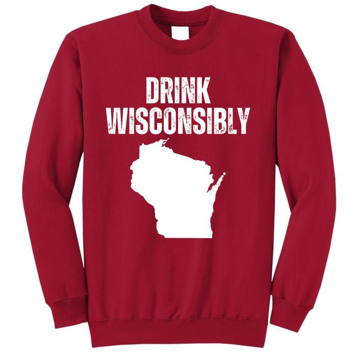 Funny Wisconsin State Map Drinking Trip Drink Wisconsibly Tall Sweatshirt