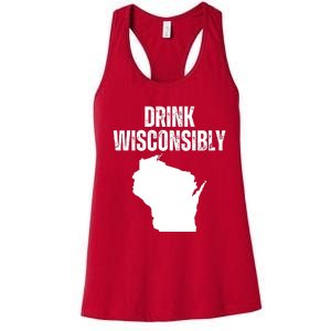 Funny Wisconsin State Map Drinking Trip Drink Wisconsibly Women's Racerback Tank