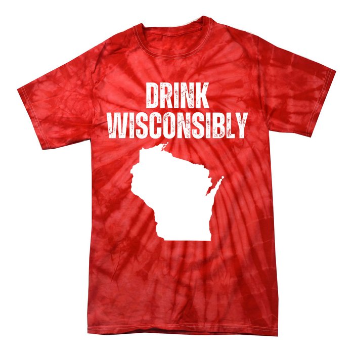 Funny Wisconsin State Map Drinking Trip Drink Wisconsibly Tie-Dye T-Shirt