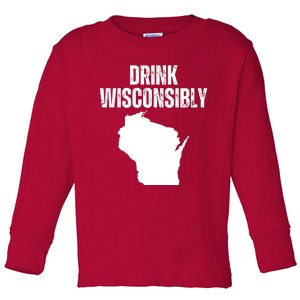 Funny Wisconsin State Map Drinking Trip Drink Wisconsibly Toddler Long Sleeve Shirt