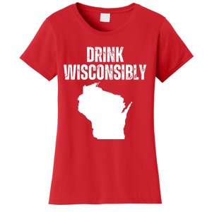 Funny Wisconsin State Map Drinking Trip Drink Wisconsibly Women's T-Shirt