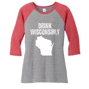 Funny Wisconsin State Map Drinking Trip Drink Wisconsibly Women's Tri-Blend 3/4-Sleeve Raglan Shirt