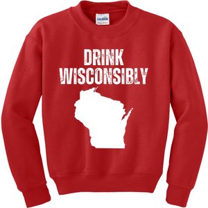 Funny Wisconsin State Map Drinking Trip Drink Wisconsibly Kids Sweatshirt