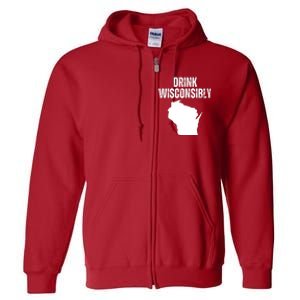 Funny Wisconsin State Map Drinking Trip Drink Wisconsibly Full Zip Hoodie