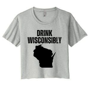 Funny Wisconsin State Map Drinking Trip Drink Wisconsibly Women's Crop Top Tee