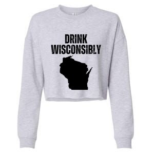 Funny Wisconsin State Map Drinking Trip Drink Wisconsibly Cropped Pullover Crew