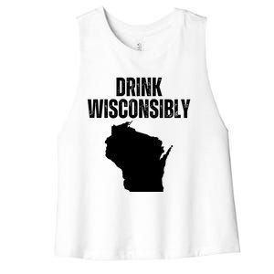 Funny Wisconsin State Map Drinking Trip Drink Wisconsibly Women's Racerback Cropped Tank