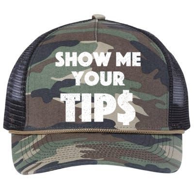 Funny Waitress Show Me Your Tips Puns Gift Retro Rope Trucker Hat Cap