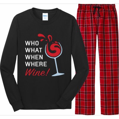 Funny Wine Shirts Sayings Who What When Where Wine Long Sleeve Pajama Set