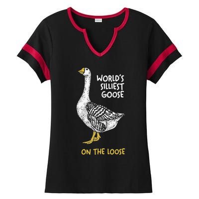 Funny WorldS Silliest Goose On The Loose Ladies Halftime Notch Neck Tee