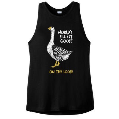 Funny WorldS Silliest Goose On The Loose Ladies PosiCharge Tri-Blend Wicking Tank