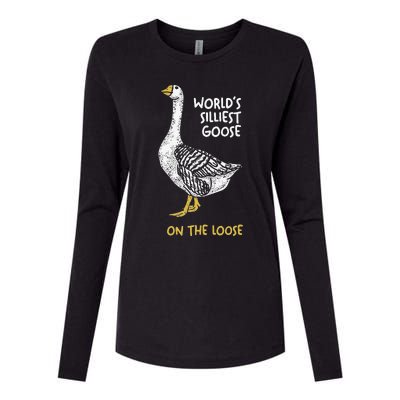 Funny WorldS Silliest Goose On The Loose Womens Cotton Relaxed Long Sleeve T-Shirt