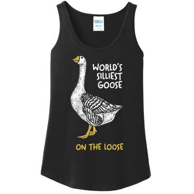 Funny WorldS Silliest Goose On The Loose Ladies Essential Tank