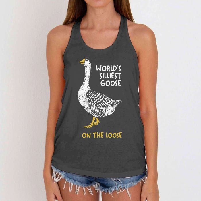 Funny WorldS Silliest Goose On The Loose Women's Knotted Racerback Tank