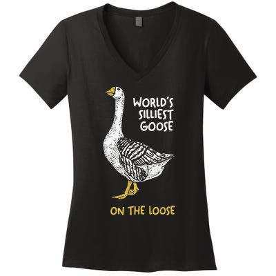 Funny WorldS Silliest Goose On The Loose Women's V-Neck T-Shirt