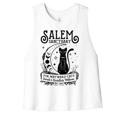 Funny Witch Salem Home For Wayward Black Cats 1692 Halloween Sweat Women's Racerback Cropped Tank