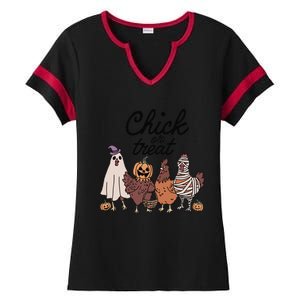 Funny Witch Spooky Chicken Halloween Costume Chick Or Treat Gift Ladies Halftime Notch Neck Tee