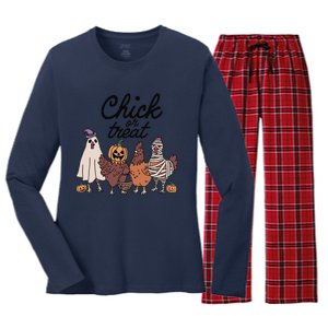 Funny Witch Spooky Chicken Halloween Costume Chick Or Treat Gift Women's Long Sleeve Flannel Pajama Set 